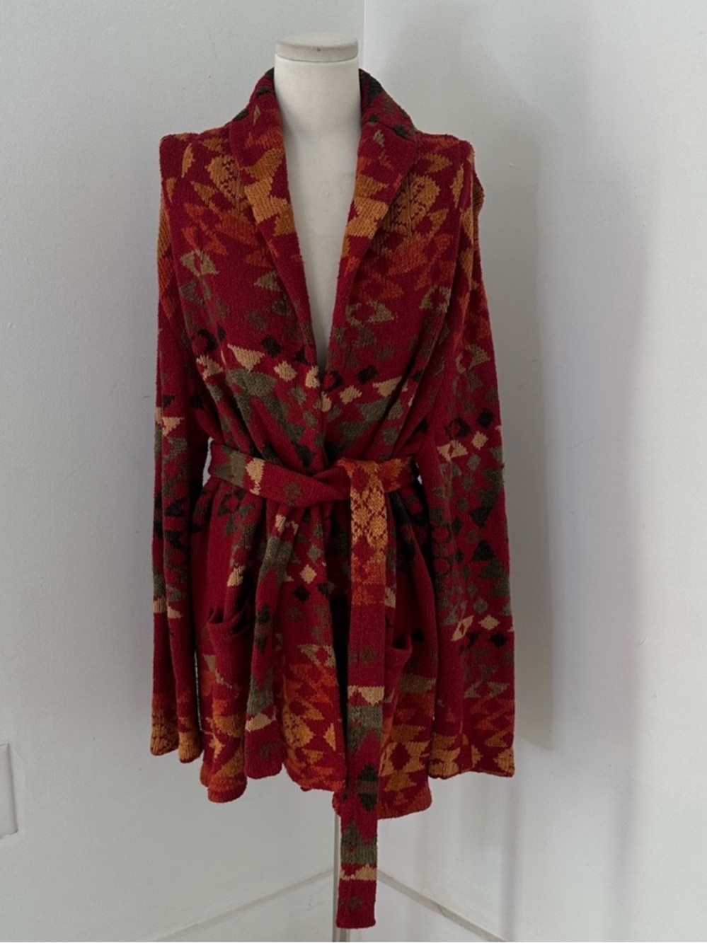 Vintage Ralph Lauren Hand Knit Sweater Coat Southwestern Tribal Cardigan Large